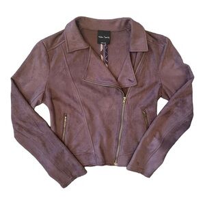 Eden Society Womens Faux Suede Moto‎ Zip Up Jacket Purple  Small